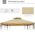 Replacement Cover for Gazebo 4x3 m in Anti-UV Polyester with 2 Tier Roof, Cream