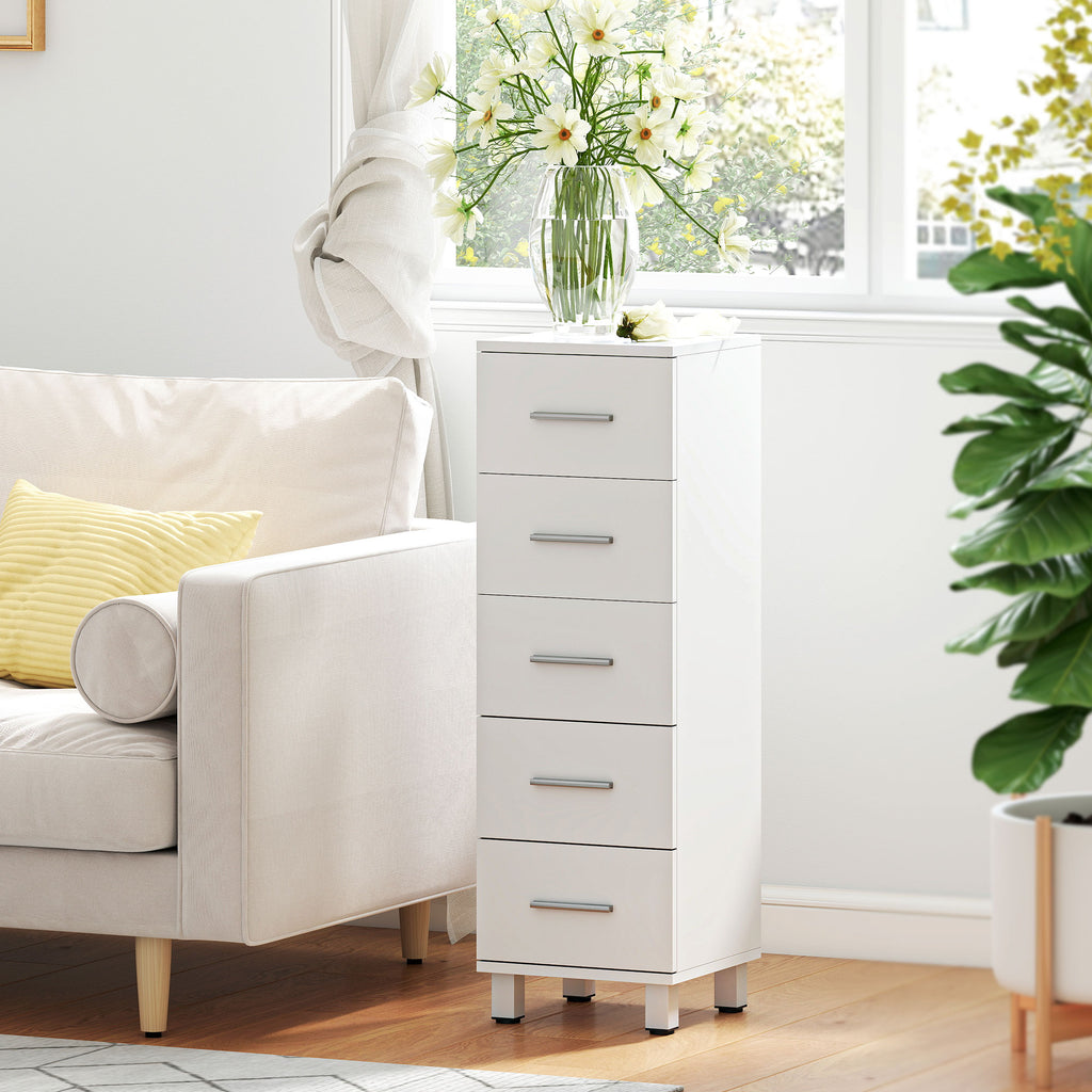 5-Drawer Chest of Drawers for Bedroom and Living Room, FSC Wood, 30x30x95 cm, White