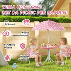 AIYAPLAY Kids Picnic Table and Chair Set with Pink Umbrella