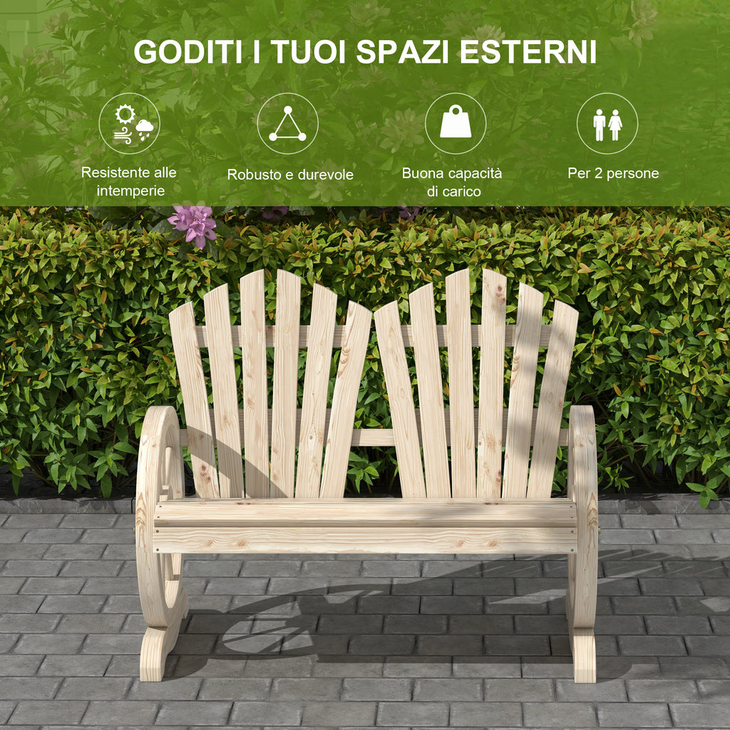 Outsunny Country Style Wooden Garden Bench with Wheel Armrests, 108x66x95cm, Natural Wood
