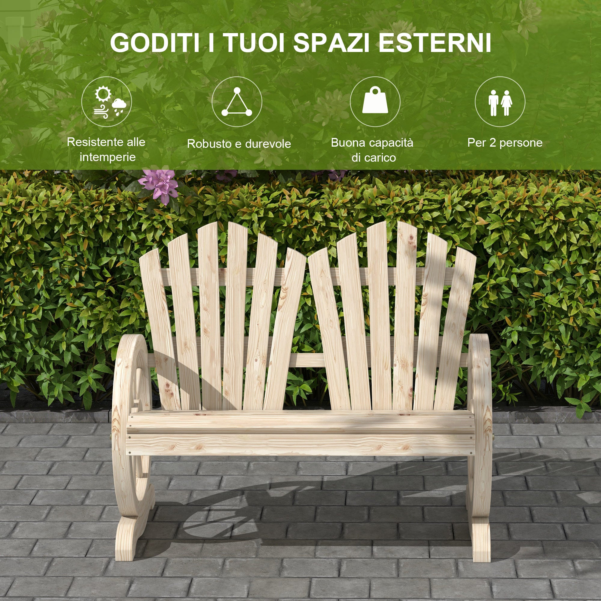 Outsunny Country Style Wooden Garden Bench with Wheel Armrests, 108x66x95cm, Natural Wood