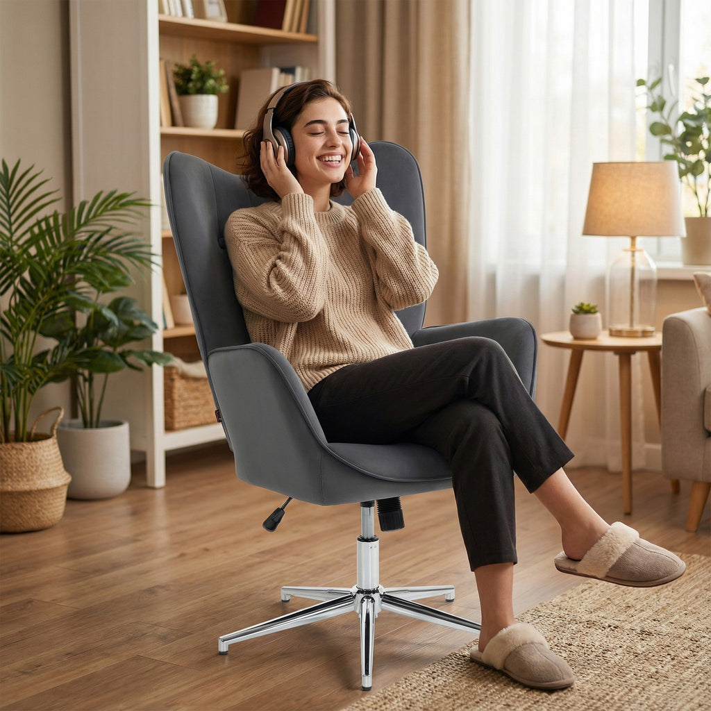 Swivel Lounge Chair with Velvet Armrests, Rocking and Adjustable Height, Dark Grey