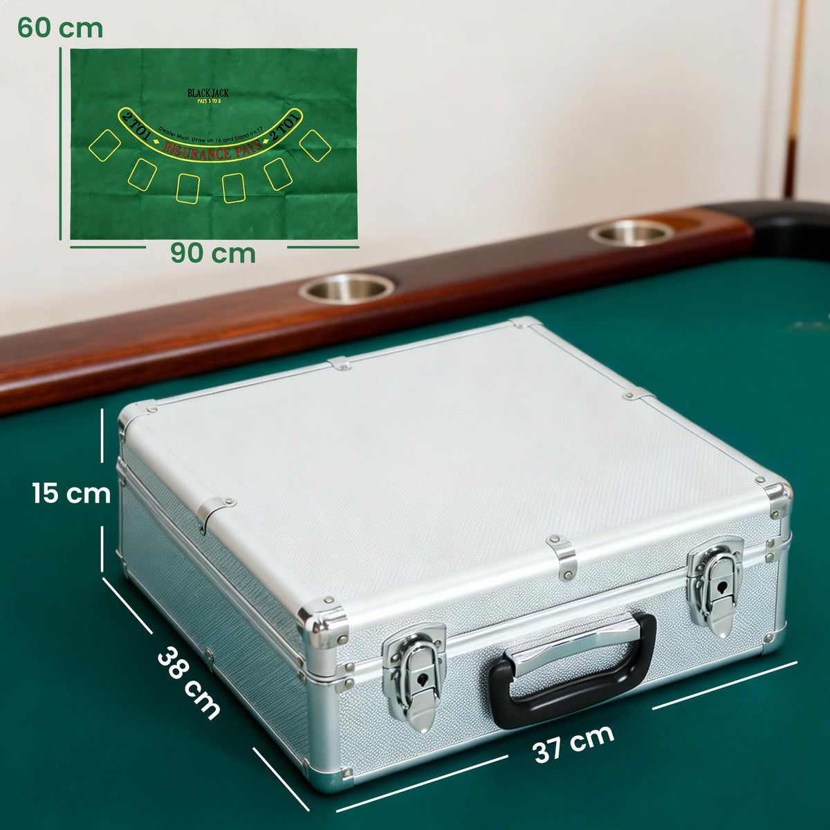 SPORTNOW Complete Poker Set with 500 Chips, Card Shuffler, Card Dispenser, Mat, 5 Dice, Silver