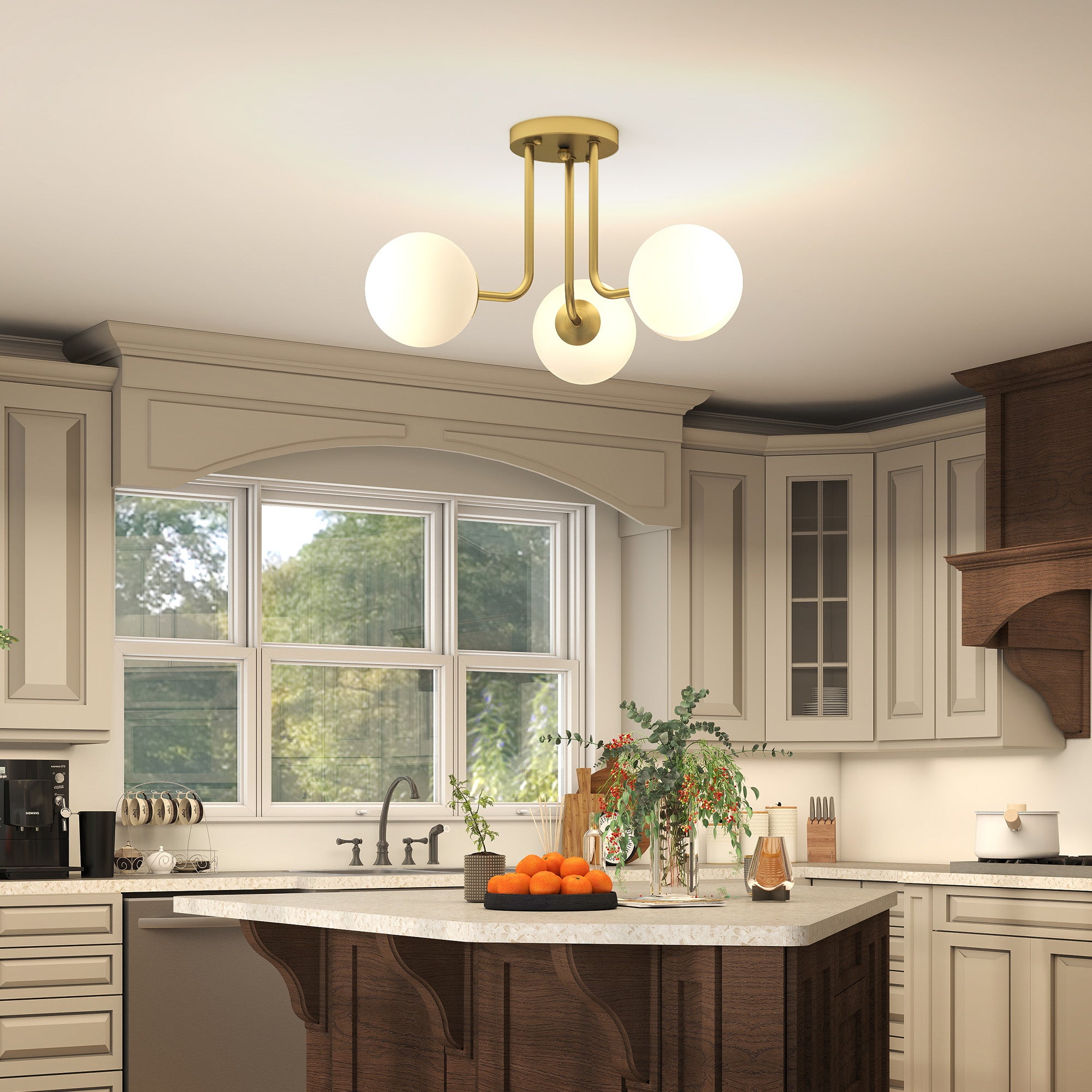 Vintage Ceiling Lamp with 3 Light Points, G9 Sockets, 42x42x26.5 cm, Gold