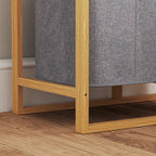 Laundry Basket with Pull-Out Bag and Bamboo Slatted Shelves, 50x32x70 cm, Grey