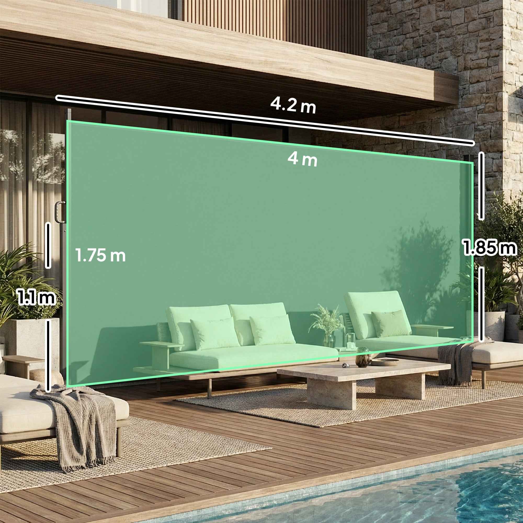 Outsunny Retractable Side Awning Waterproof and UV 50+, in Aluminum, Steel and Polyester, 420x185 cm, Dark Grey