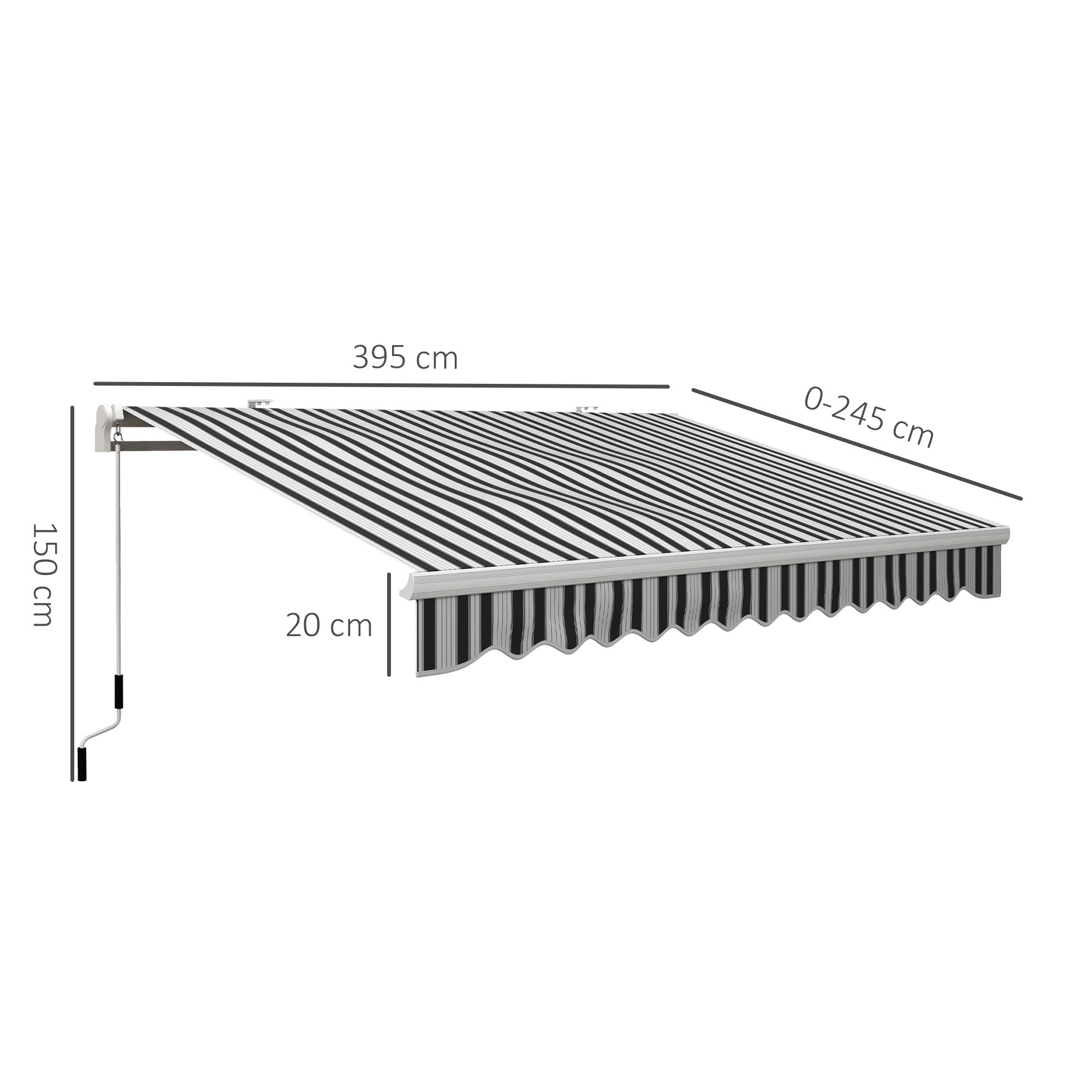 Extendable Outdoor Sun Shade Awning in Aluminum and Polyester with Crank, 395x245 cm, Blue and White