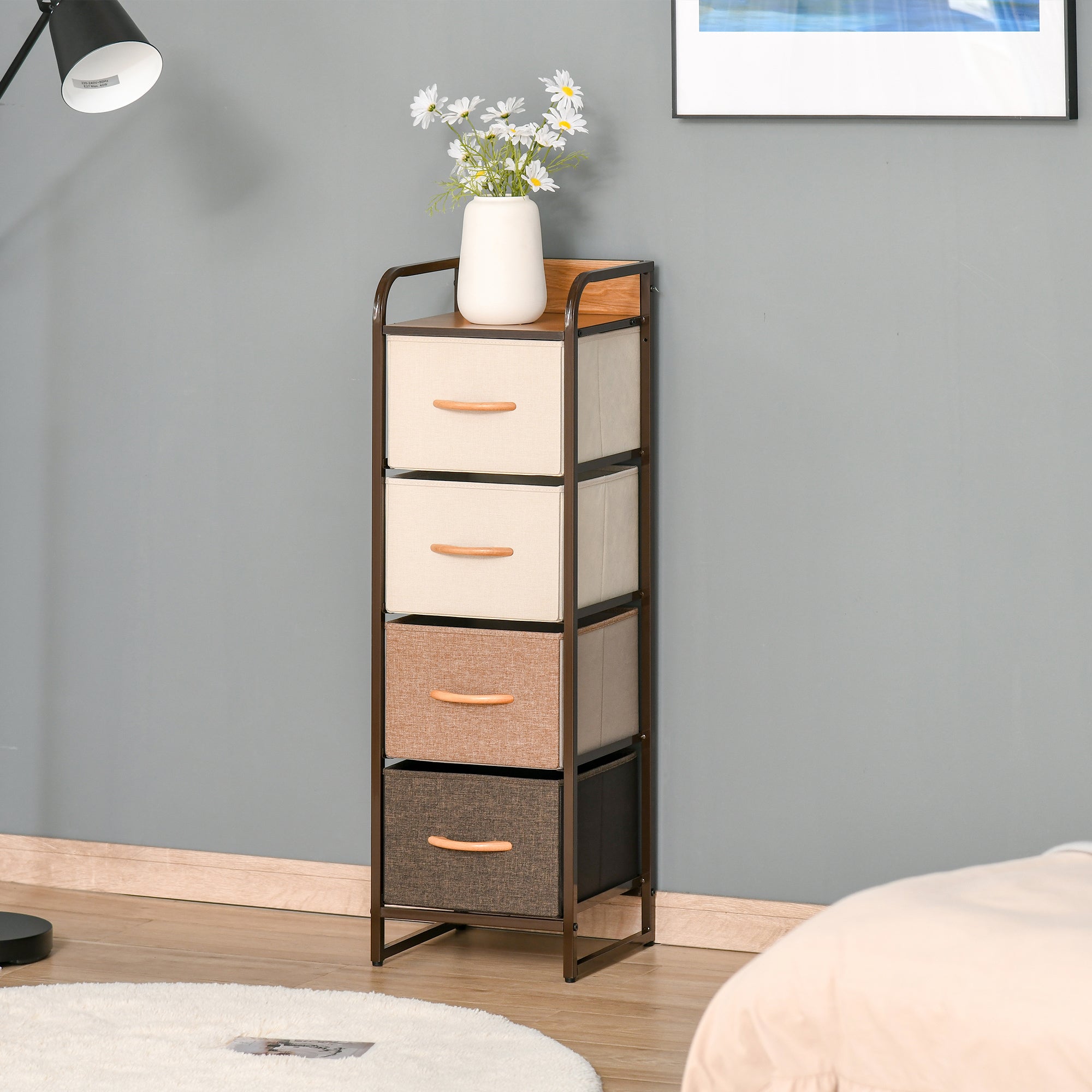 HOMCOM 4-Drawer Folding Chest of Drawers in Fabric and Wood and Metal Structure, 31x29x99 cm, Multicolor