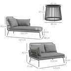 Boho Style PE Rattan Garden Set, 2 Seater Sofa with Chaise Longue and Coffee Table, Light Grey