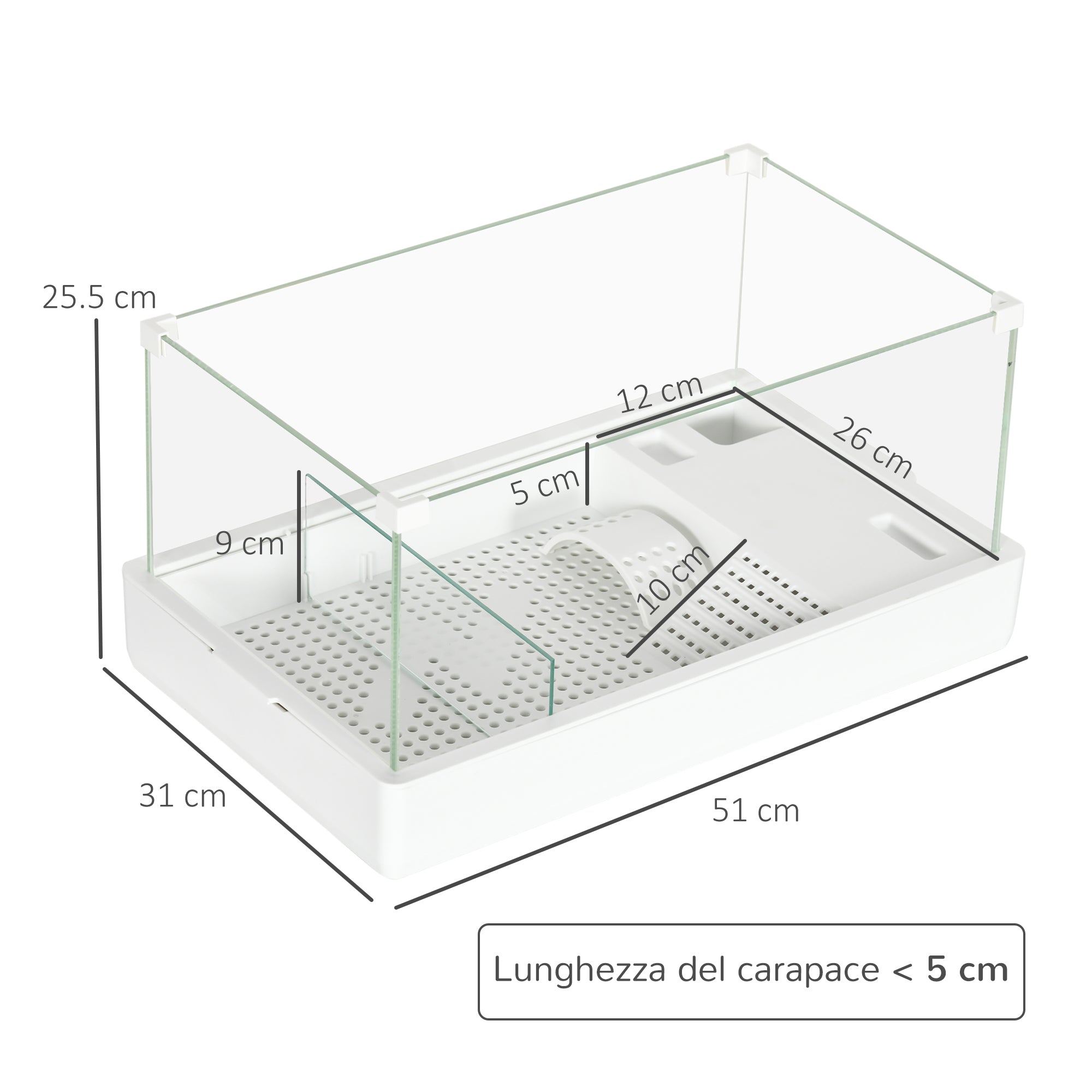 Turtle Tank with 3-Level Filter and Glass and ABS Panels, 51x31x25.5 cm, White