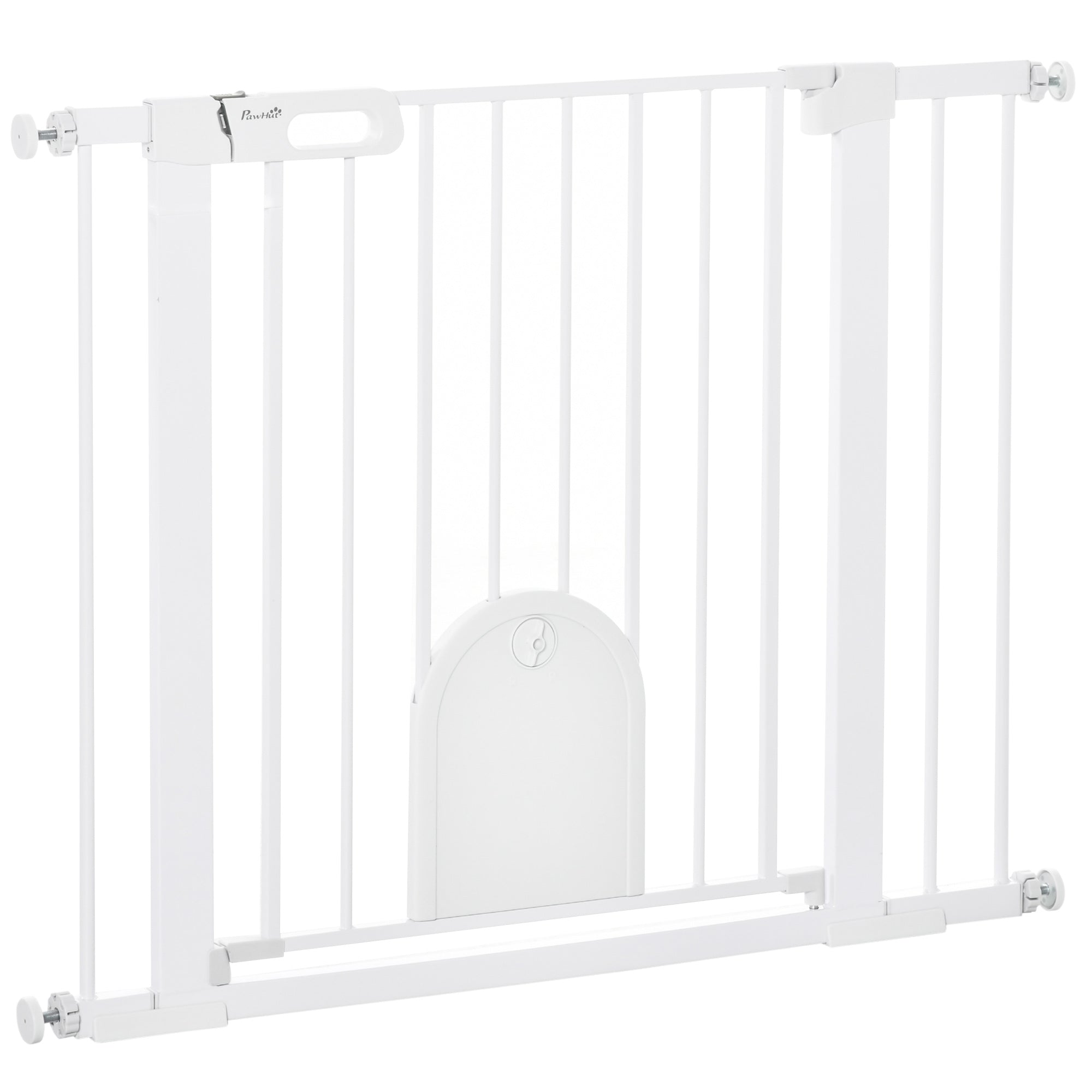 Adjustable Dog Gate with Small Door and Automatic Closure, 75-103x76cm, White