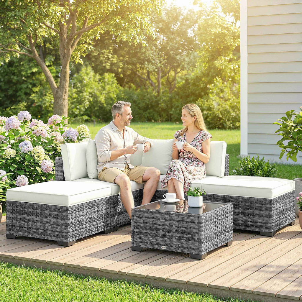 Outsunny 6-Piece Rattan and Steel Garden Furniture Set with Sofa, Coffee Table, and Cushions, Grey