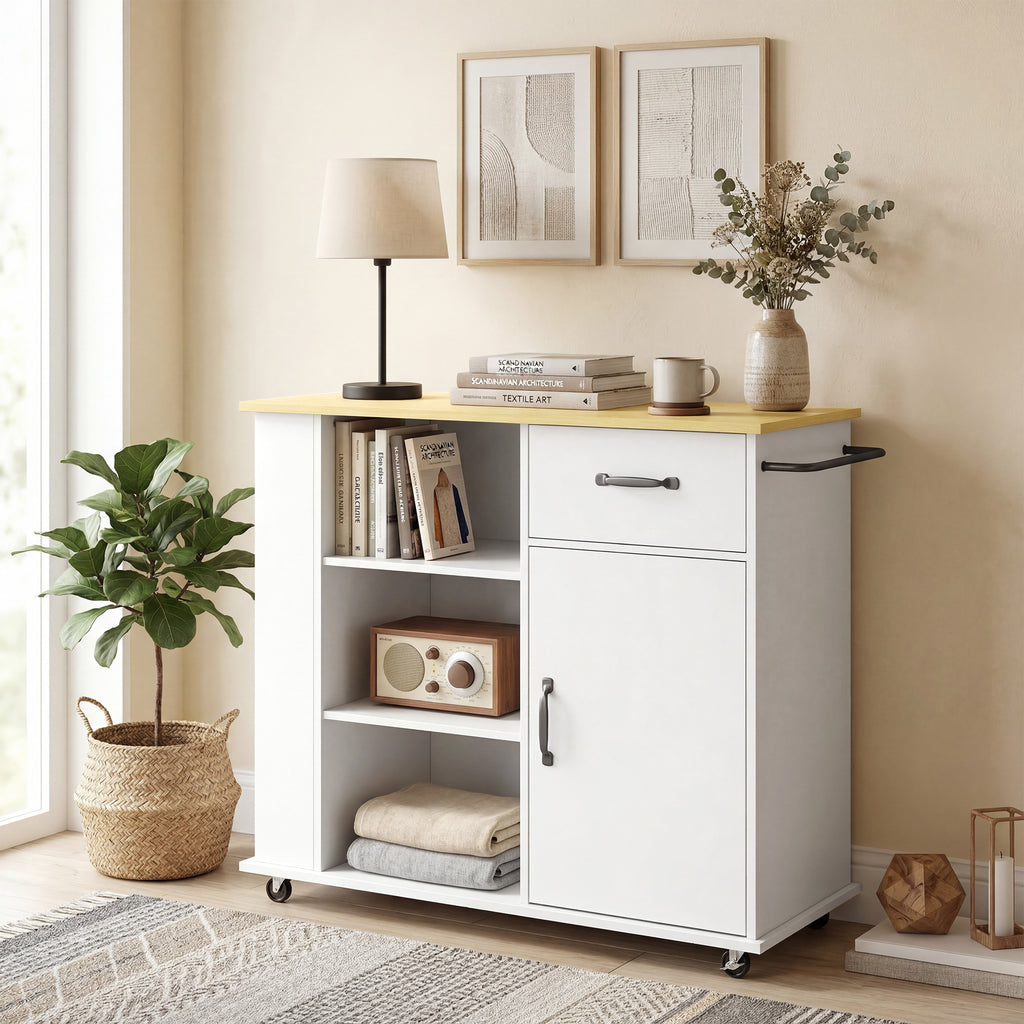 HOMCOM Kitchen Cabinet with Drawer, Cabinet and Adjustable Shelf, White