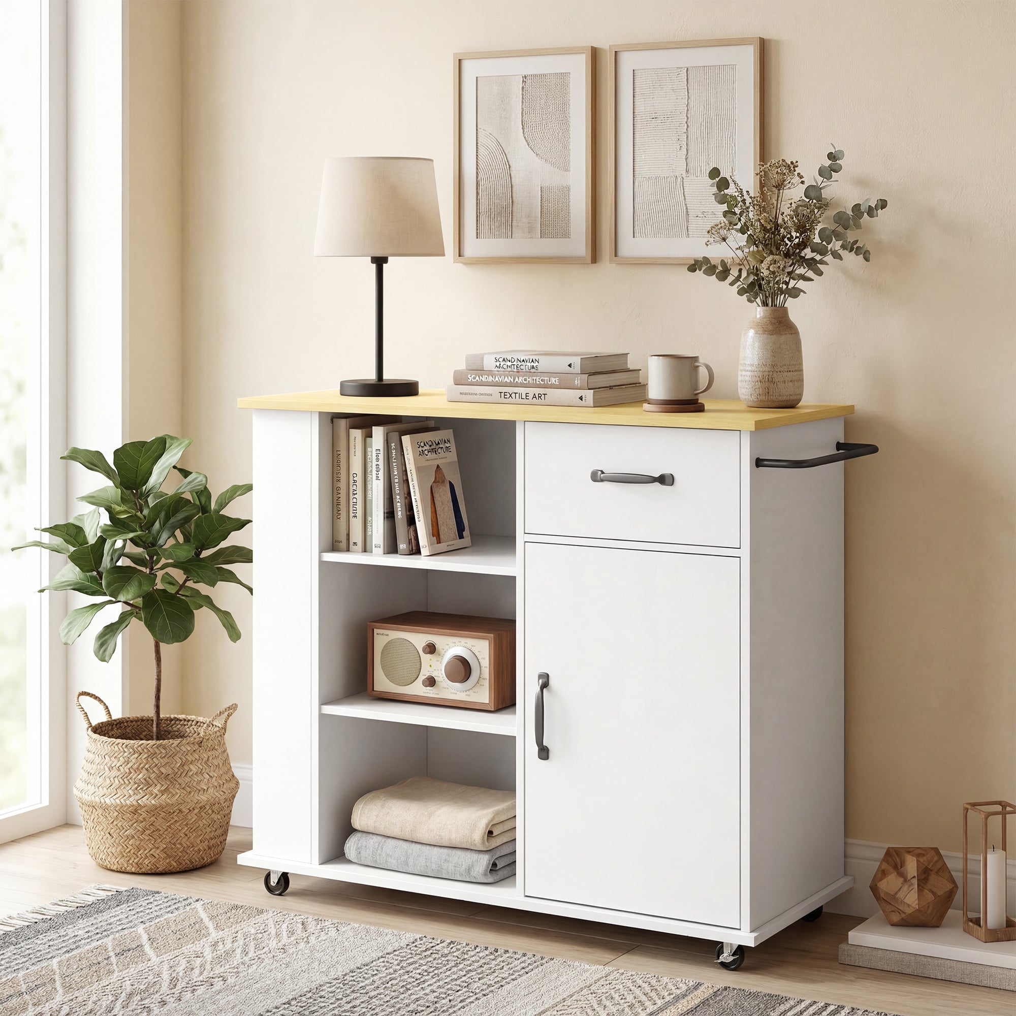 HOMCOM Kitchen Cabinet with Drawer, Cabinet and Adjustable Shelf, White