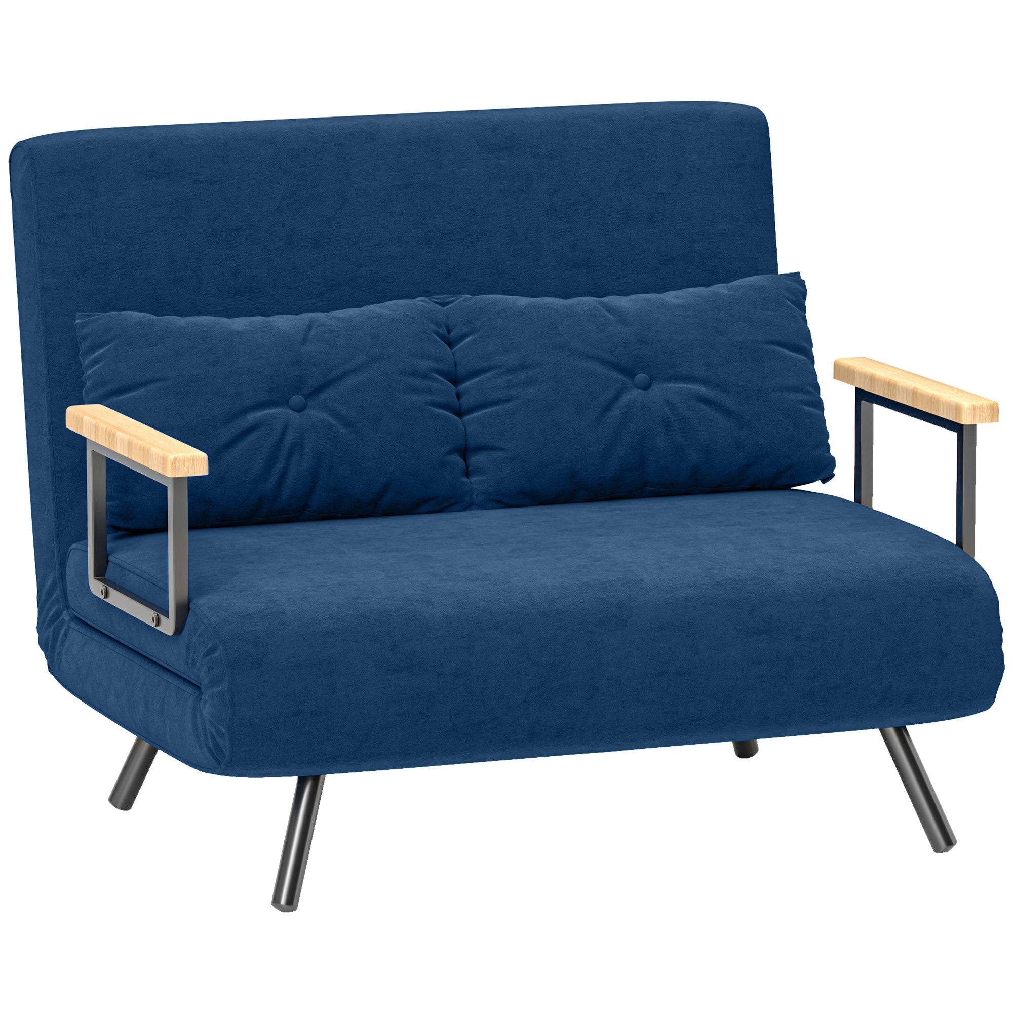 3 in 1 Velvet Fabric Sofa Bed with Adjustable Backrest and 2 Cushions, 102x73x81 cm, Blue