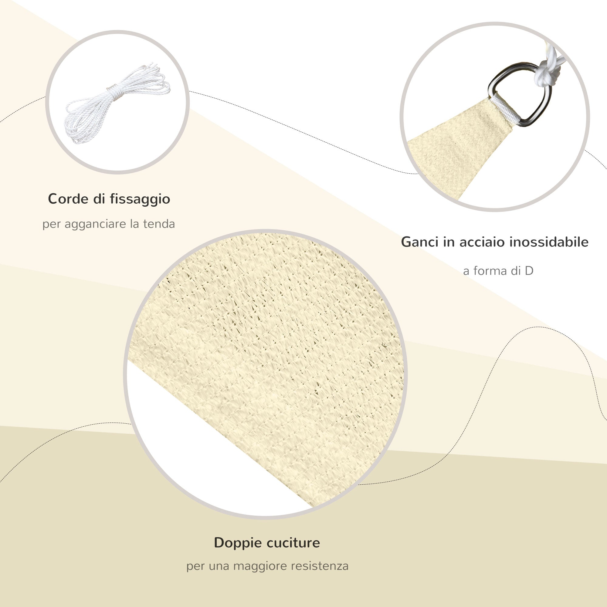 3x3x3m HDPE Triangle Sun Shade Sail for Outdoor Spaces, Cream/Ivory White