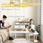 Kids Desk and Chair Set Wooden with Shelf and Drawer, Ages 3-10 Years, White and Wood