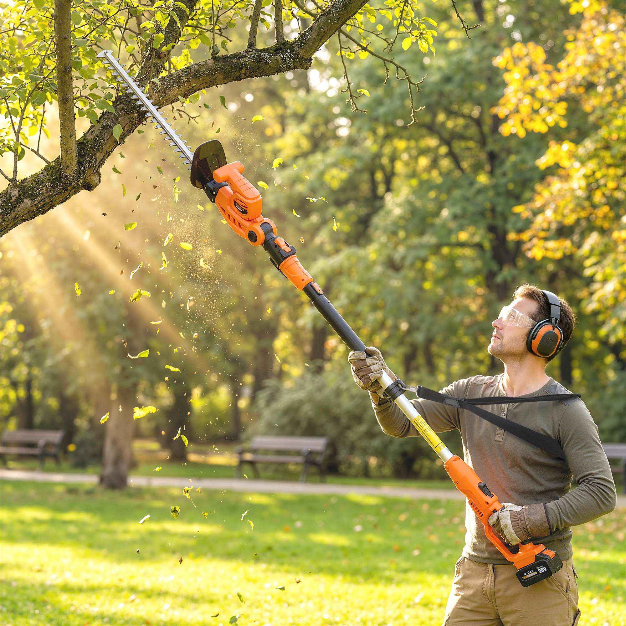 Outsunny Cordless Hedge Trimmer with 2 x 4000mAh Batteries and Aluminum Telescopic Pole