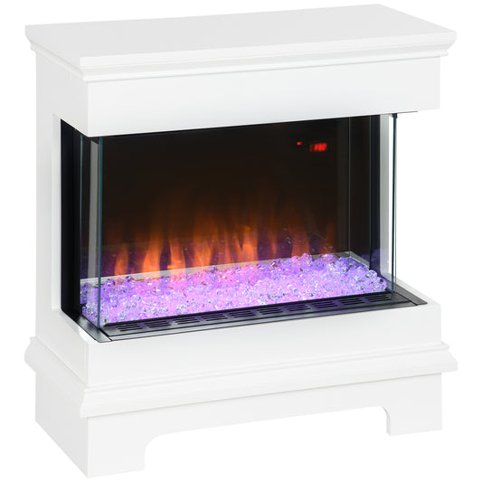 HOMCOM 10-Color Electric Fireplace with Automatic Shut-Off and 12h Timer, 61x28x66.5 cm, White - Borgè