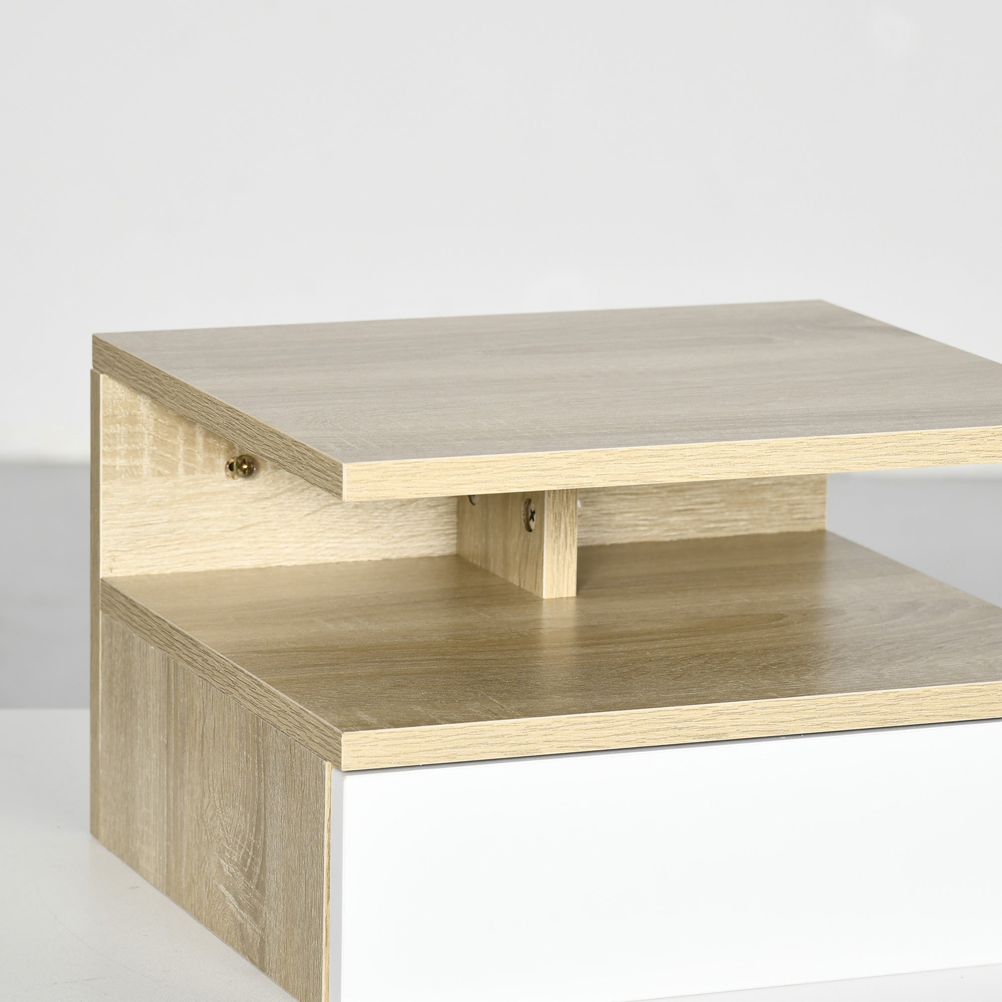 HOMCOM Set of 2 Suspended Bedside Tables with Drawer and Upper Shelf, in Wood, 35x32x22.5 cm, White and Oak - Borgè