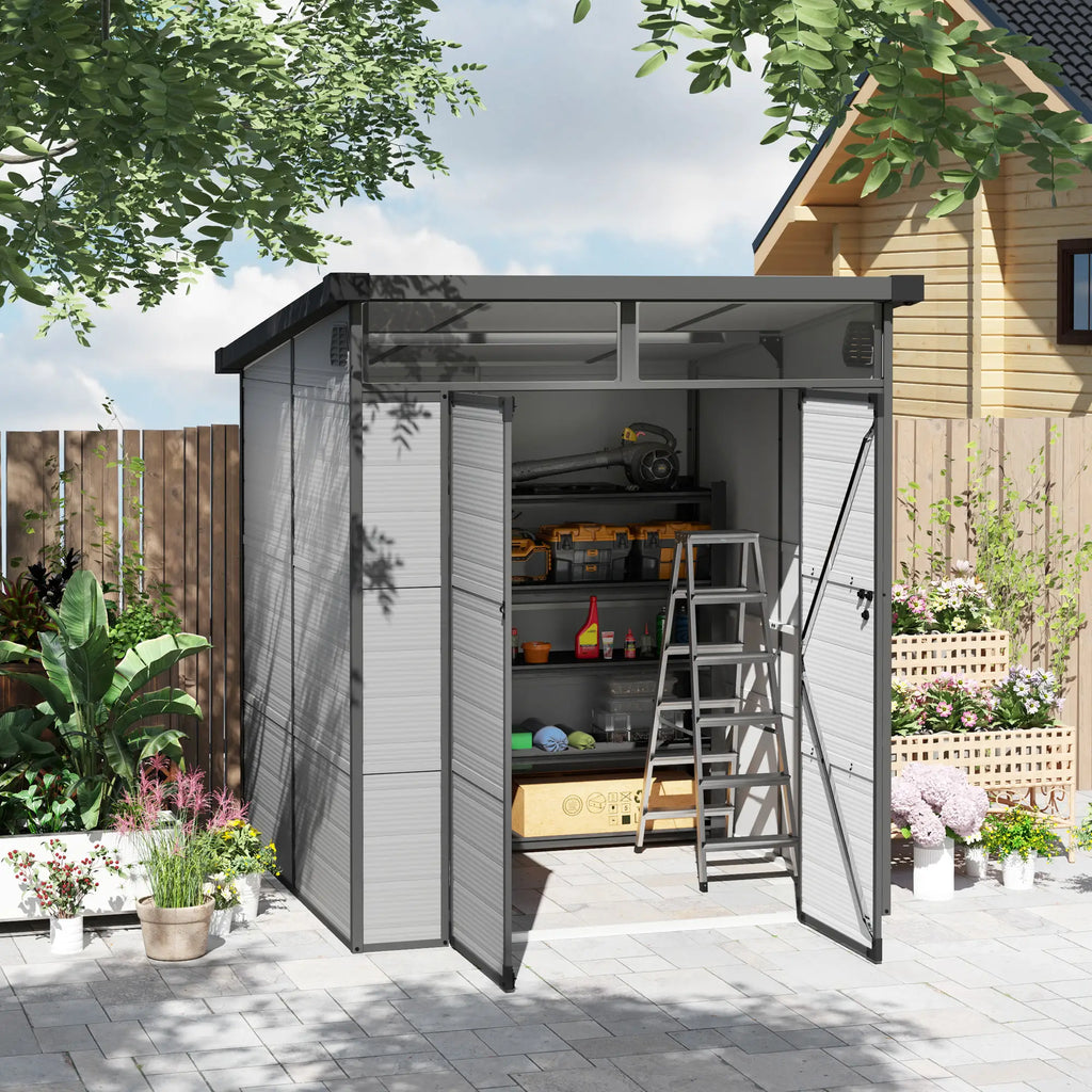 Plastic Garden Shed Tool Storage with Windows, Vents and Lock, 1.9x1.9m, Light Grey