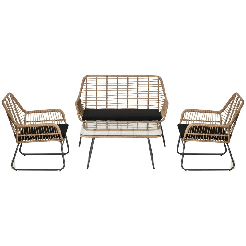 Boho Style PE Rattan Garden Furniture Set with 2 Armchairs, Sofa and Coffee Table - Borge' Group Limited