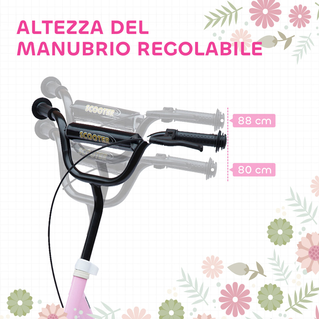 Kids Scooter for 5-12 Years Old with Rear Brake and Adjustable Handlebar, 120x52x80-88 cm, Pink
