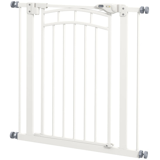 Small and Medium Dog Gate with Automatic Closing, in Steel and PA, 74-80x76 cm, White - Borgè