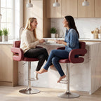 Bar Stool with Backrest and Armrests, Adjustable Height and Footrest, Faux Leather Red