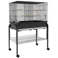 PawHut Indoor Bird Cage with Tray, Shelf and Wheels with Brakes, 85x49x119 cm, Black