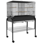 PawHut Indoor Bird Cage with Tray, Shelf and Wheels with Brakes, 85x49x119 cm, Black
