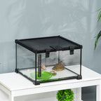 Raised Terrarium for Reptiles with Lock and Thermometer, in Glass and Metal Mesh, 30x30x20 cm, Black