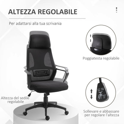 Reclining Office Chair with Headrest and Lumbar Support, Polyester, 64x55x116-126 cm, Black