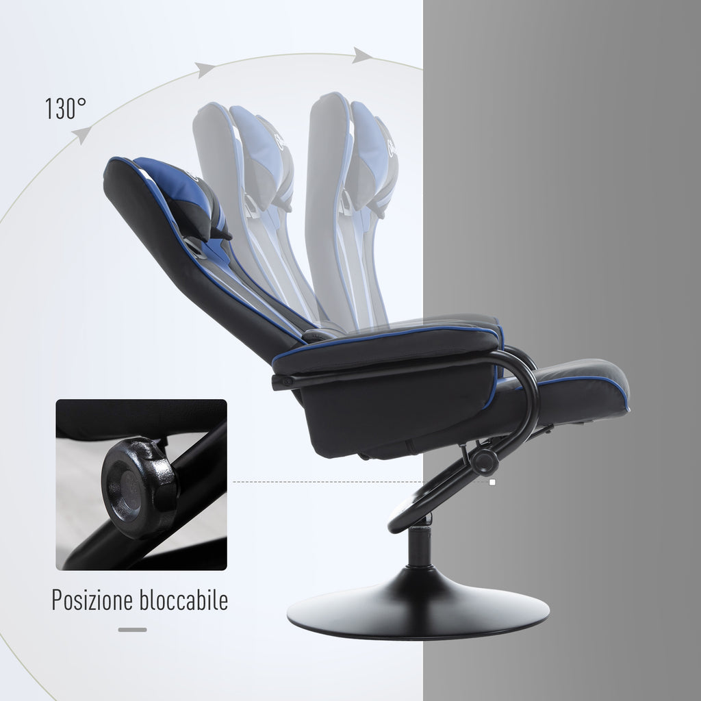 2 Piece Set Gaming Chair Reclining 130° Tilting with Footrest Stool, Black and Dark Blue