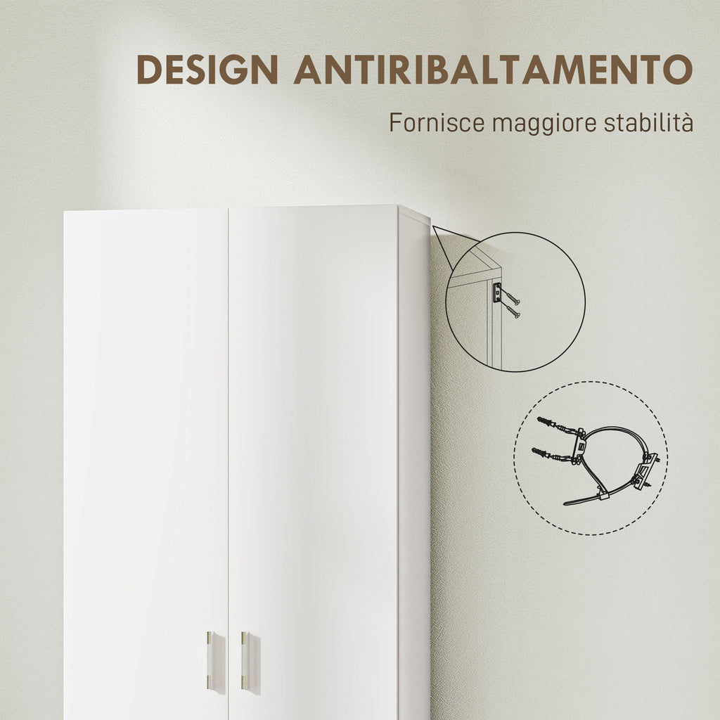 Modern Multipurpose Cabinet with 5 Shelves and Adjustable Levels, in Wood, 60x31.5x165 cm, White