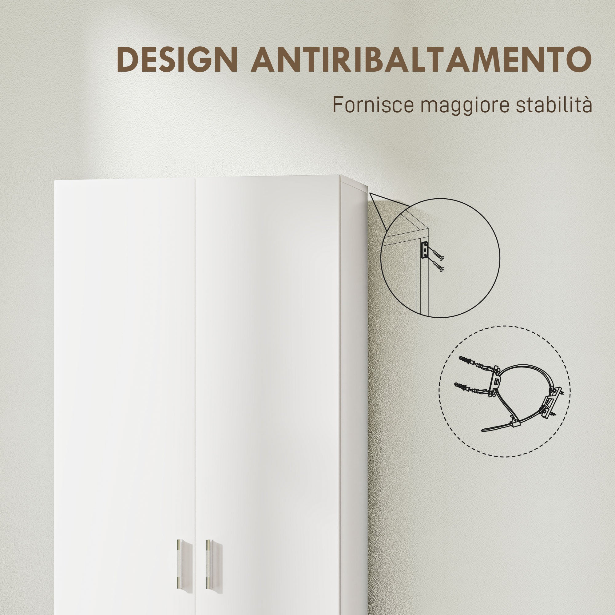 Modern Multipurpose Cabinet with 5 Shelves and Adjustable Levels, in Wood, 60x31.5x165 cm, White