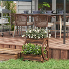 Outsunny Wooden Wood Fioriera at 2 levels with 3 vases and Country style wagon wheels, 55x32x56cm - Borgè