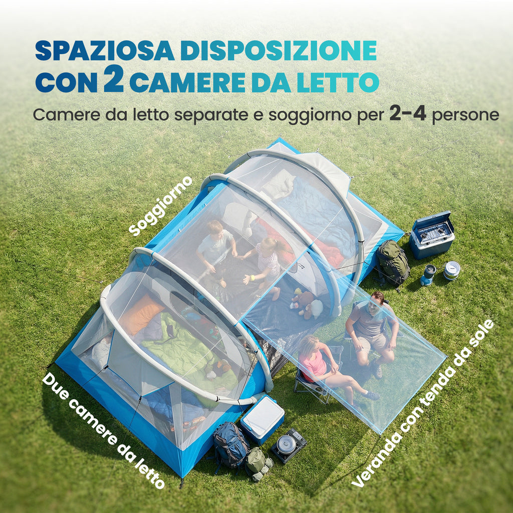Outsunny Inflatable Tent, Easy to Set Up, 4 Person, 2 Bedroom, Blue