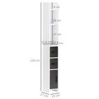 kleankin Bathroom Column with 3 Shelves and 3 Cabinets, Wooden, 15x17x120 cm, Black and White