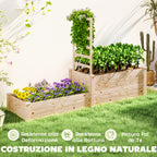 Raised Planter with Trellis for Climbing Plants and Divider, in Fir Wood, 222x63x132 cm, Wood Color
