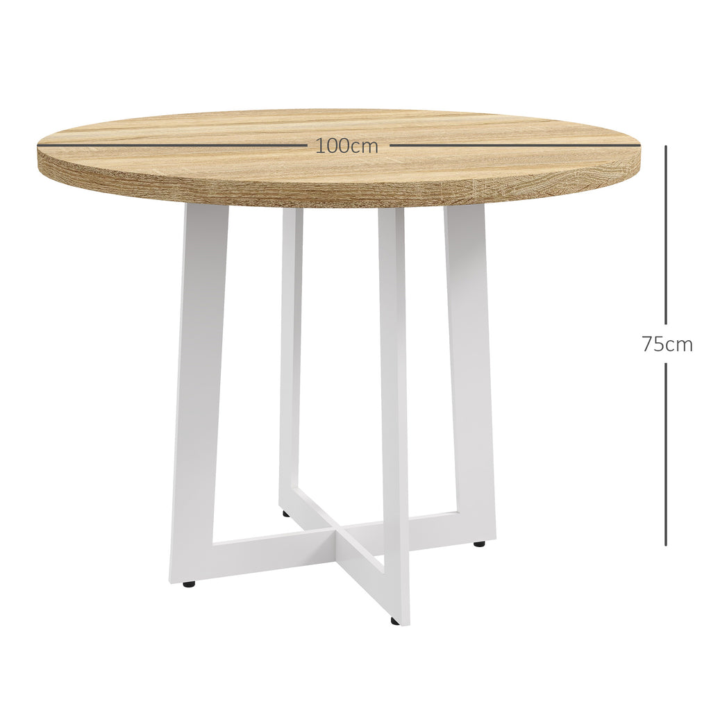 HOMCOM Modern Round Dining Table for 4 People, Ø100x75cm, Natural Wood and White - Borgè