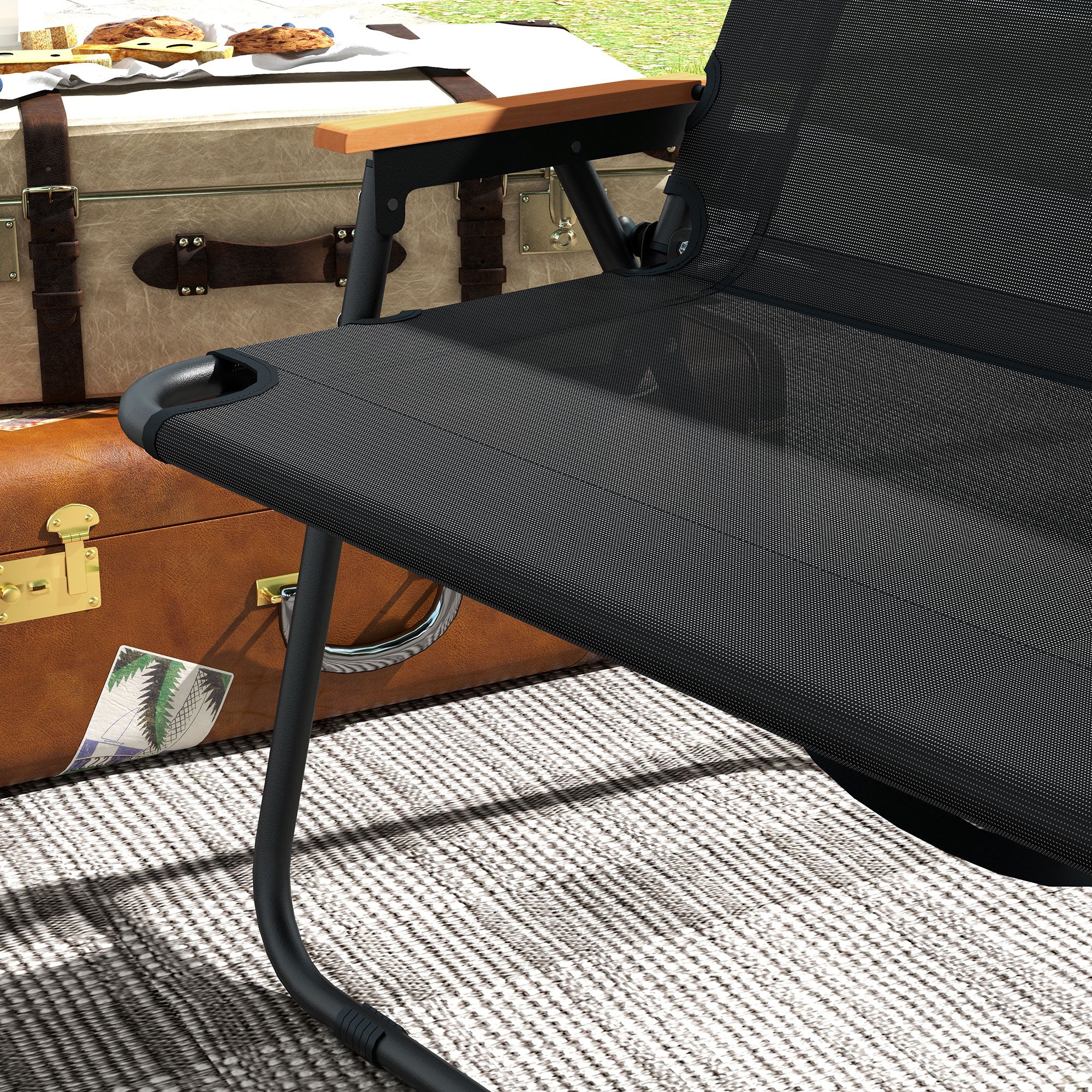 Double 2-Seater Folding Camping Chair in Steel and Oxford Fabric, 108x65x73cm, Black - Borgè