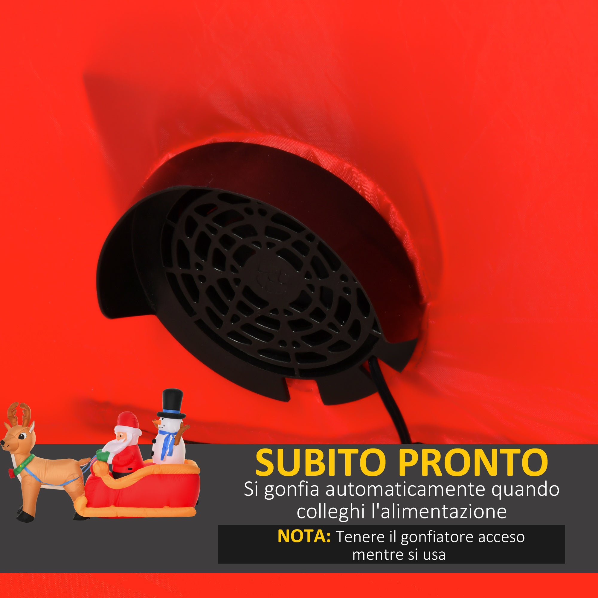 Inflatable Santa Claus with Sleigh, Reindeer, Snowman and LED Lights, Outdoor Christmas Decoration, 200x80x128cm