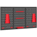 HOMCOM Set of 3 Steel Wall Mounted Tool Racks with 9 Brackets and 16 Hooks, Black and Red