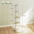 5-Tier Corner Bookcase with Folding Frame and Adjustable Feet, Wood Color