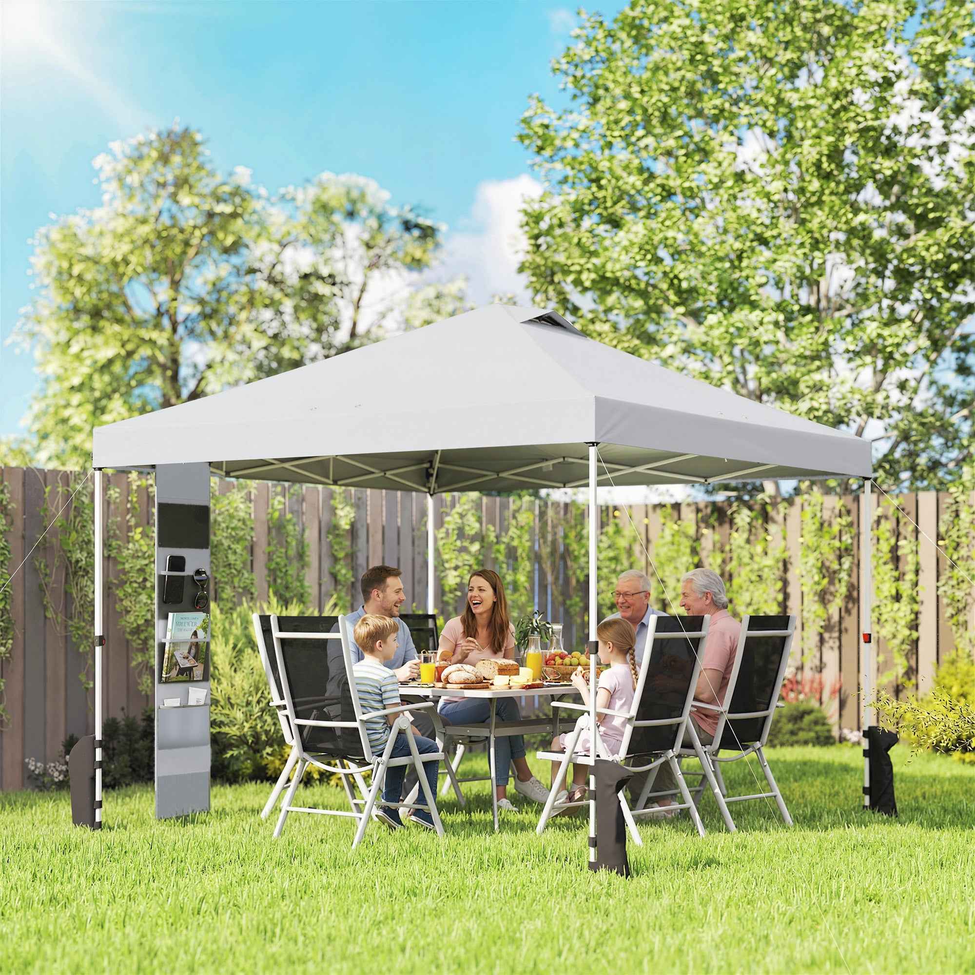 Outsunny 3x3m Pop Up Gazebo with Pockets, UPF 50+, with Sandbags and Wheeled Bag, White
