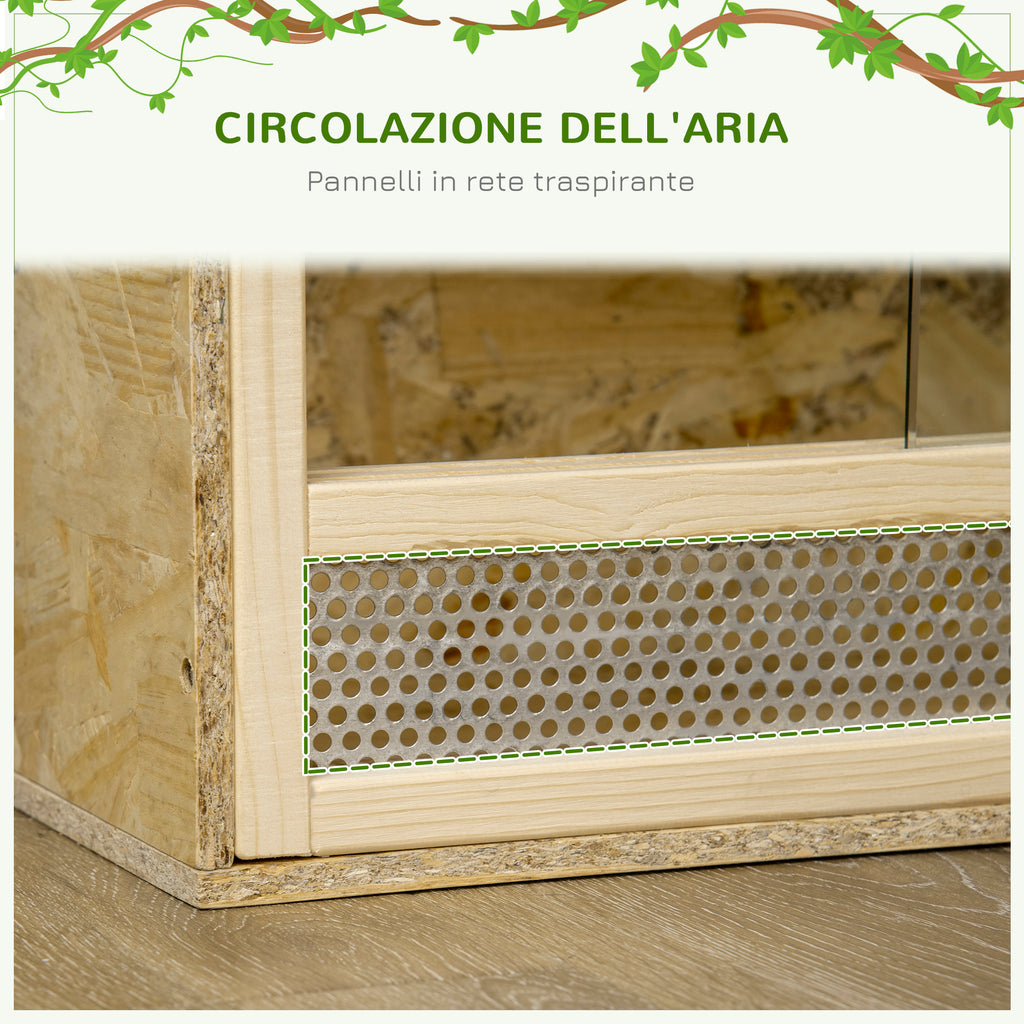 Wooden Reptile Terrarium with Sliding Glass Doors and Mesh Panels, 60x29.5x29.5cm