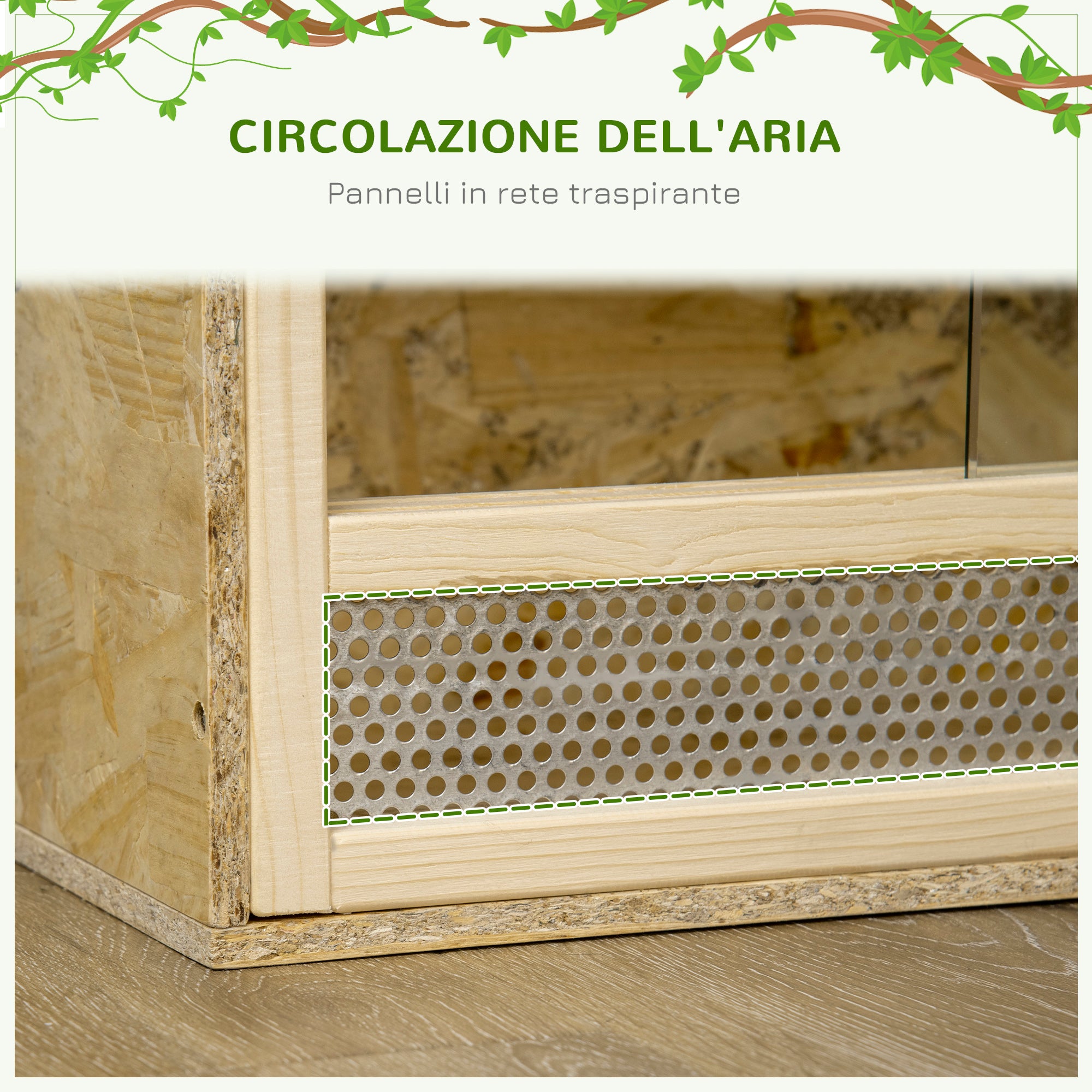Wooden Reptile Terrarium with Sliding Glass Doors and Mesh Panels, 60x29.5x29.5cm
