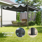 Outsunny Pergola Gazebo Outdoor 3x2.1 m with Retractable Metal and Polyester Canopy, Black