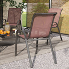 Set of 4 Stackable Garden Chairs with Curved Armrests, Steel and Breathable Fabric, 54x71x93 cm, Brown